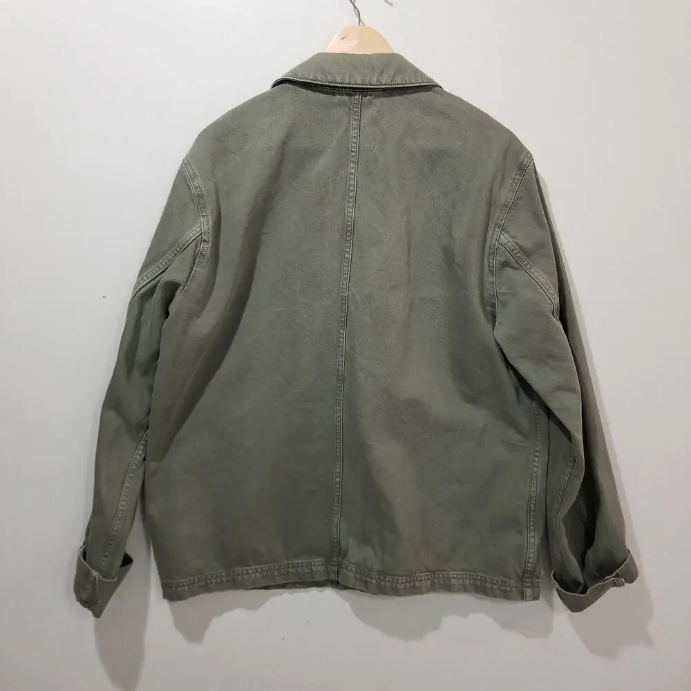 Everlane Jacket Mens Large Green Organic Cotton Denim Chore Utility Workwear
